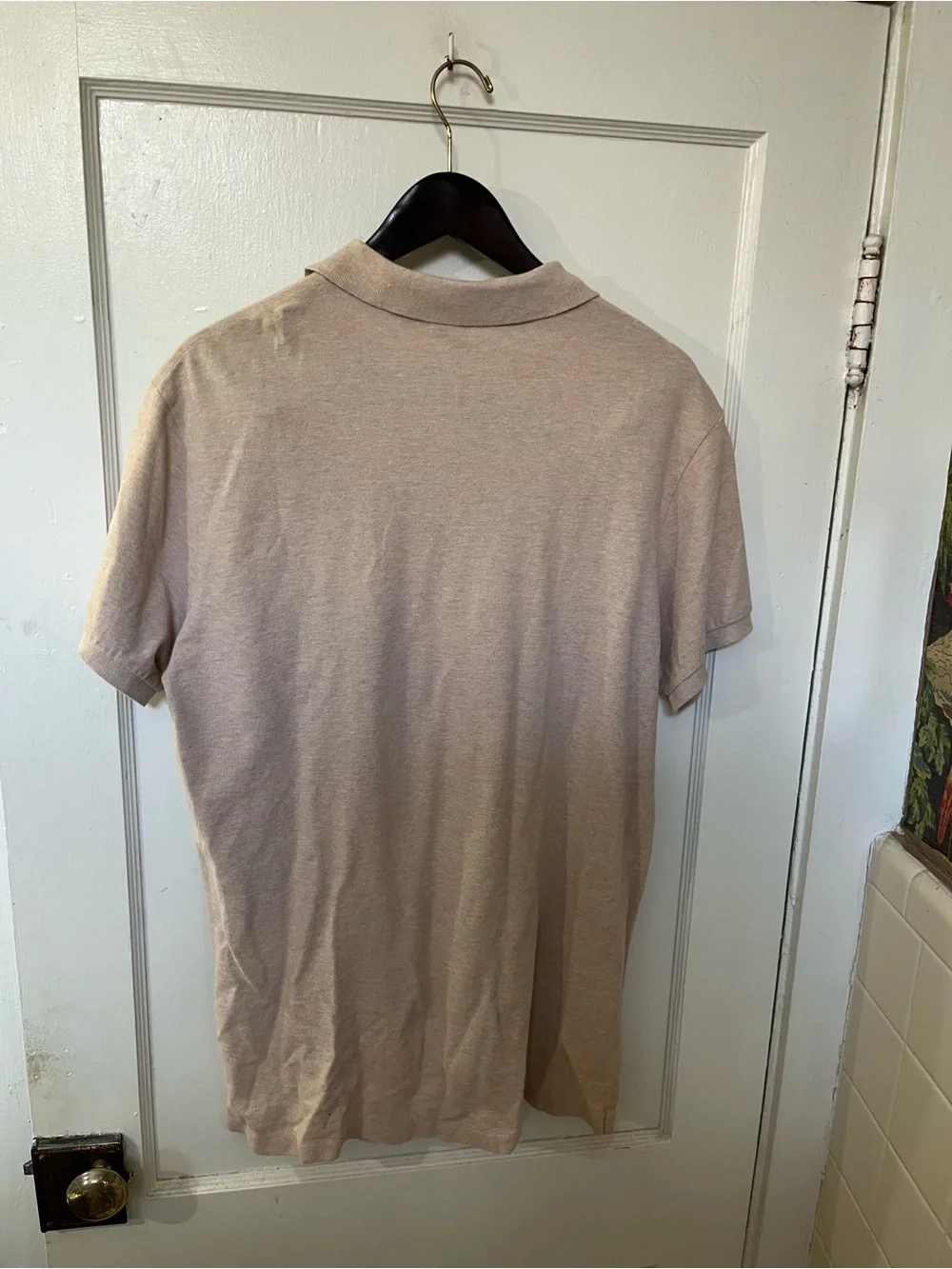 VTG Polo Ralph Lauren Custom Slim Fit Polo Shirt Large L Heather Tan Beige EUC